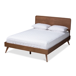 Baxton Studio Demeter Mid-Century Modern Walnut Brown Finished Wood Queen Size Platform Bed